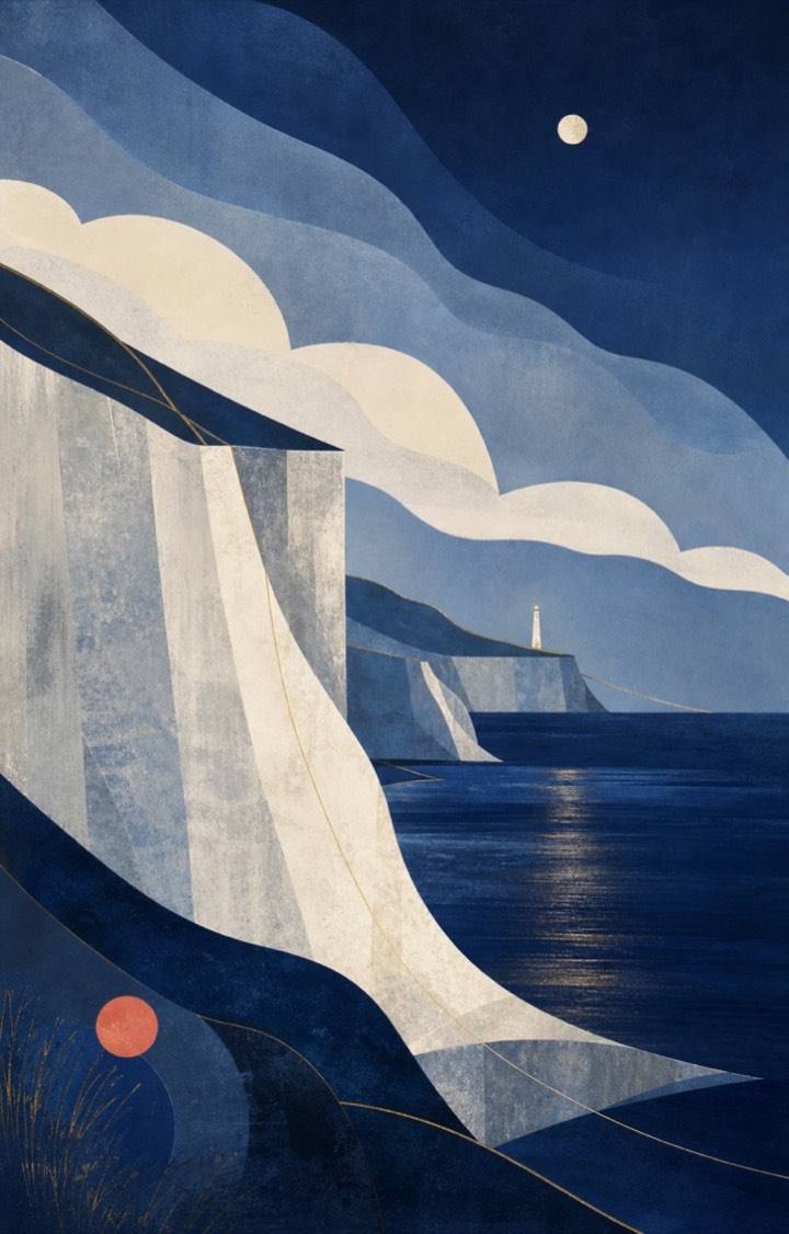 Cobalt Coast moonlit coastal wall art
